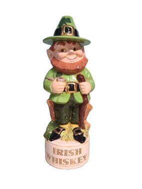 Vintage Alberta Molds Irish Whiskey leprechaun decanter Green GUC